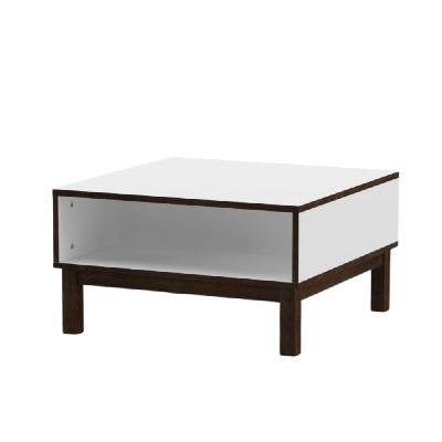 maisie square wooden open shelf coffee table - white/walnut