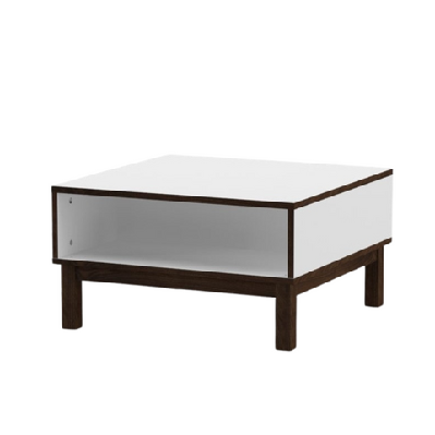 maisie square wooden open shelf coffee table - white/walnut