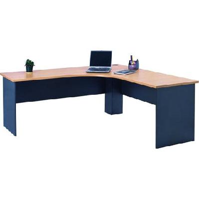 mantone corner workstation l-shape executive office work desk - 150cm - select beech/ironstone