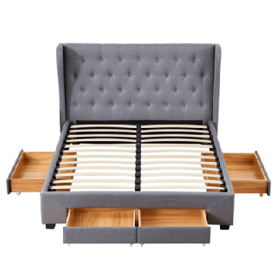 Modern Fabric Bed Frame W/ 4-Drawers Storage Queen Size - Dark Grey