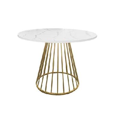 matilda round kitchen dining table 110cm w/ powdercoated legs - faux laminate marble/gold