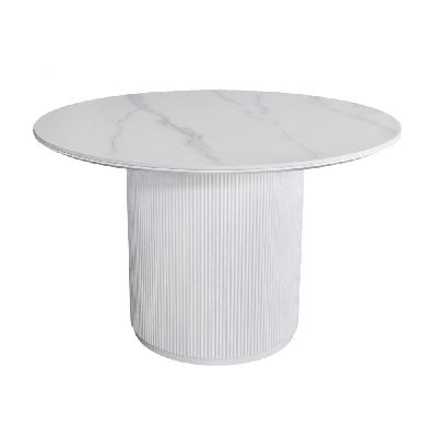 matilde marble look round kitchen dining table ceramic tempered glass 120cm snow white