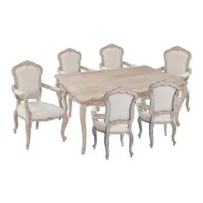 medium sizes oak wood white washed finish arm chair 7pcs dining set