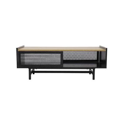 mesh open shelf rectangular coffee table 110cm - black/natural
