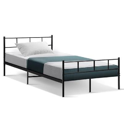 metal bed frame king single size platform foundation mattress base sol black