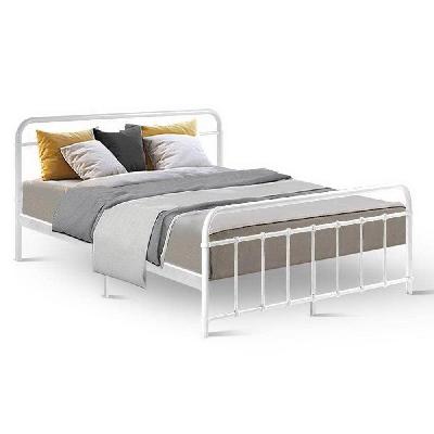 metal bed frame queen size platform foundation mattress base leo white