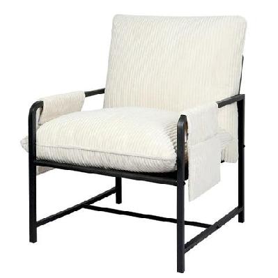 metal framed lounge chair – corduroy accent armchair with storage pockets, detachable cushion and zipper split design (beige)