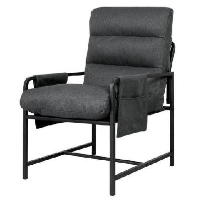 metal accent lounge chair linen | storage pockets | modern armchair (dark grey)