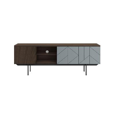mia tv stand cabinet entertainment unit - walnut and blue