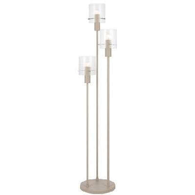 mika modern standing floor lamp light foot switch metal glass grey clear satin