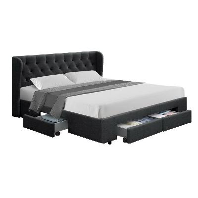 mila bed frame storage drawers fabric - charcoal king