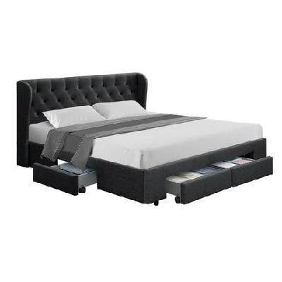 mila bed frame storage drawers fabric - charcoal king