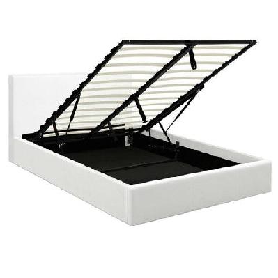 modern designer gas lift pu leather double bed frame with headboard - white