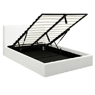 modern designer gas lift pu leather queen bed frame with headboard - white