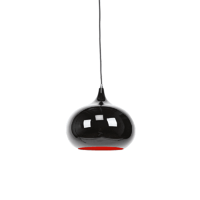 mini kirby inverted bowl metal pendant light lamp - black and luminous red inside