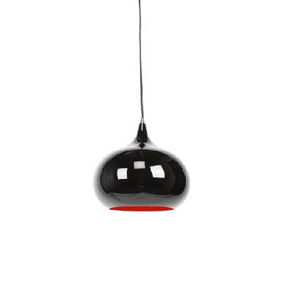 mini kirby inverted bowl metal pendant light lamp - black and luminous red inside
