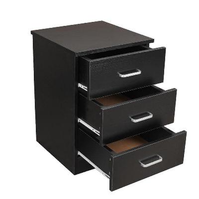 modern 3-drawer chest nightstand bedside table - black