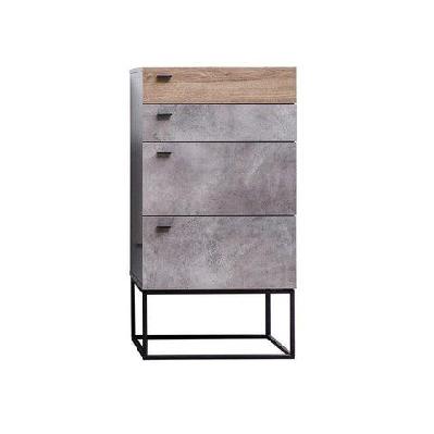 modern 4-drawer chest of drawers tallboy - black metal legs - dark oak / cement grey