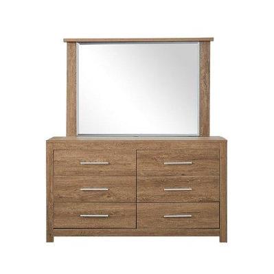 modern 6-drawer dresser low boy sideboard buffet unit with mirror - dark oak