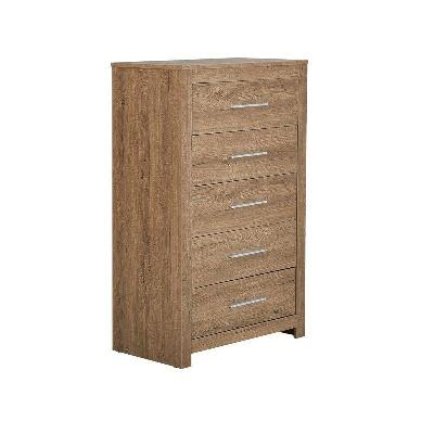 modern chest of 5-drawers tallboy wooden storage cabinet - dark oak