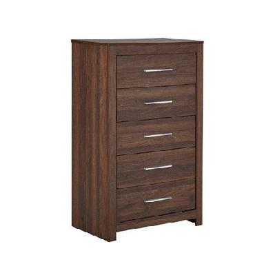 modern chest of 5-drawers tallboy wooden storage cabinet - walnut