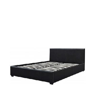modern designer gas lift pu leather double bed frame with headboard - black