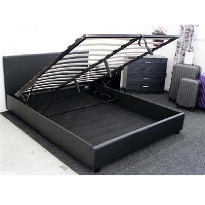 modern designer gas lift pu leather queen bed frame with headboard - black