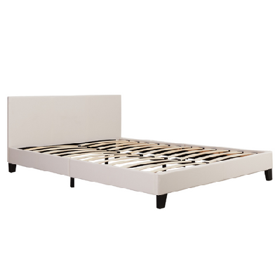 modern designer pu leather double bed frame with headboard - white