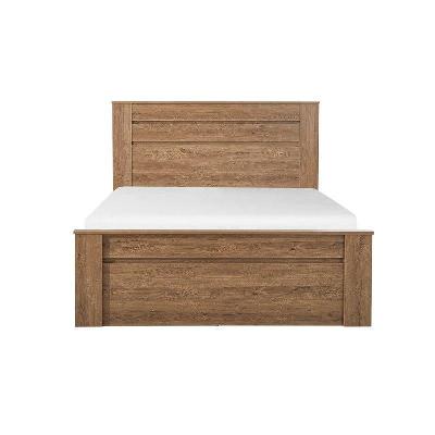 modern wooden bed frame queen size w/ headboard - dark oak