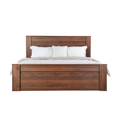 modern wooden bed frame queen size w/ headboard - walnut