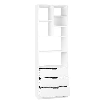 modern wooden bookcase display shelf storage cabinet w/ 3-drawers - white
