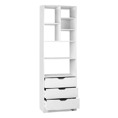 modern wooden bookcase display shelf storage cabinet w/ 3-drawers - white
