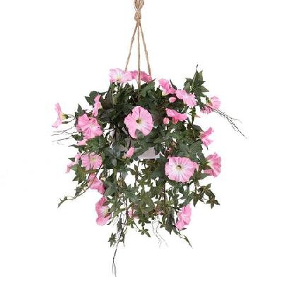 morning glory artificial fake plant decorative arrangement 75cm in hanging planter pink