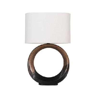 myra modern ceramic base fabric shade desk table light lamp  black/gold/cream