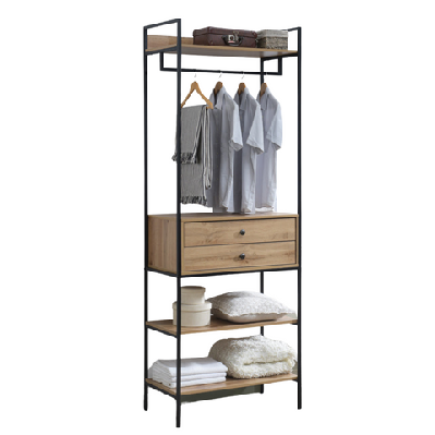 nadine wardrobe garment clothes rack 2-drawers 2-shelves organiser wotan oak/black