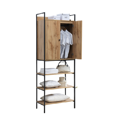 nadine wardrobe garment clothes rack 3-tier shelves organiser wotan oak/black