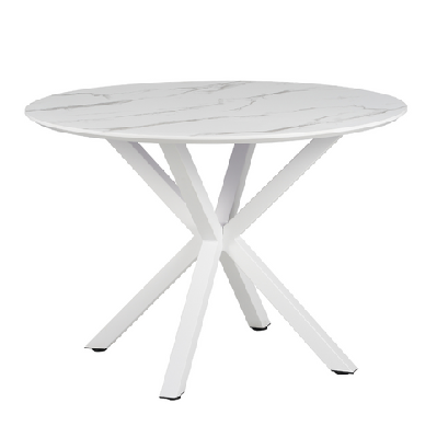 nevya wooden laminated round kitchen dining table marble effect 110cm white marble