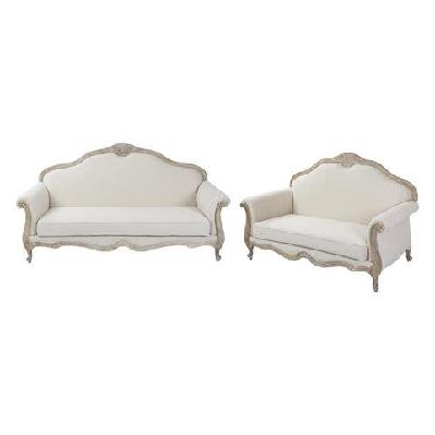 oak wood white washed finish rolled armrest 3+2 seater sofa set linen fabric