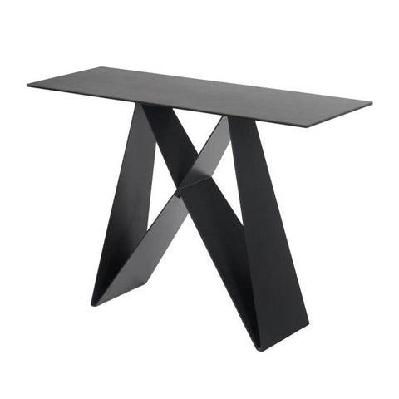 odette rectangular console hall table - black metal frame - shadow grey ceramic