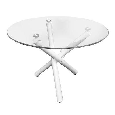 orion modern round dining table 100cm glass top metal base - white