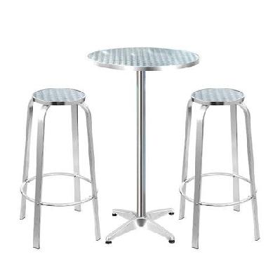 outdoor bistro set bar table stools adjustable aluminium cafe 3pc round