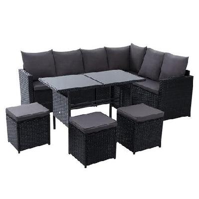outdoor furniture dining setting sofa set lounge wicker 9 seater black