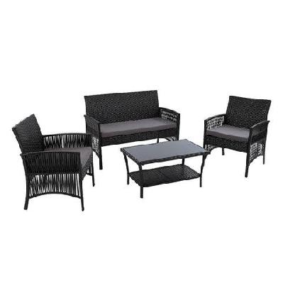 outdoor furniture set wicker cushion 4pc black
