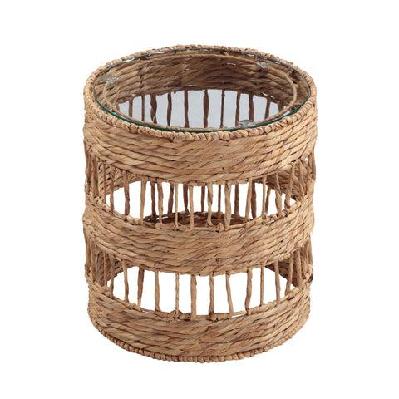 ozzy woven round tempered glass top side end lamp table natural