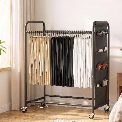 pants trolley mobile clothes rack clothing stand with 30 hangers wheels storage organizer bag
