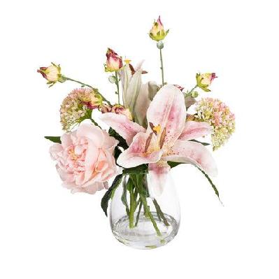 peony and pink lily 35cm artificial plant flower arrangement decorative in glass