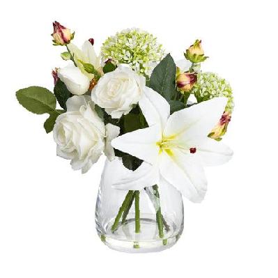 peony and white lily 35cm artificial plant flower arrangement decorative in glass