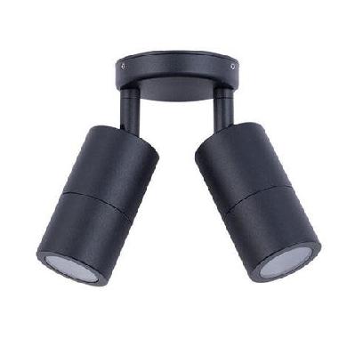 pillar light double adjustable 12v mr16 black ip65 round back plate