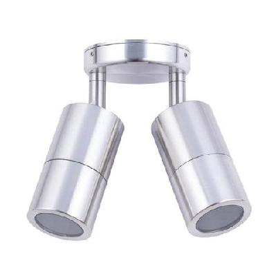 pillar light double adjustable 12v mr16 shiny silver ip65 round back plate