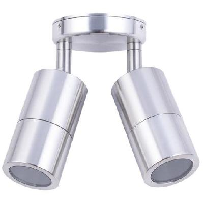 pillar light double adjustable gu10 shiny silver ip65 round back plate